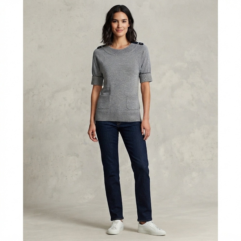 Banana Republic Double Pocket Wool Blend Shoulder Tab Short Sleeve Gray Small